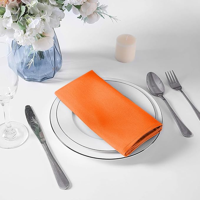 Cupuamon Cloth Napkins 20x20 inch Washable Polyester Dinner Napkins Soft Table Napkins for Wedding Party Dining Banquet(Orange,25PCS)