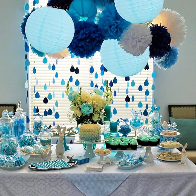 Round Blue Paper Lanterns, 12 Inch, Set of 6 for Party Decor