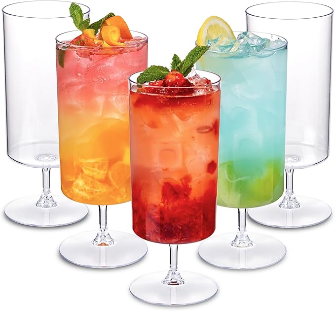 Ciaell 12 Pack Clear Plastic Wine Goblets - 14 Oz Plastic Wine Glasses with Short Stem - Disposable Water Drinking Cups for Juice, Cocktail, Wine, Party