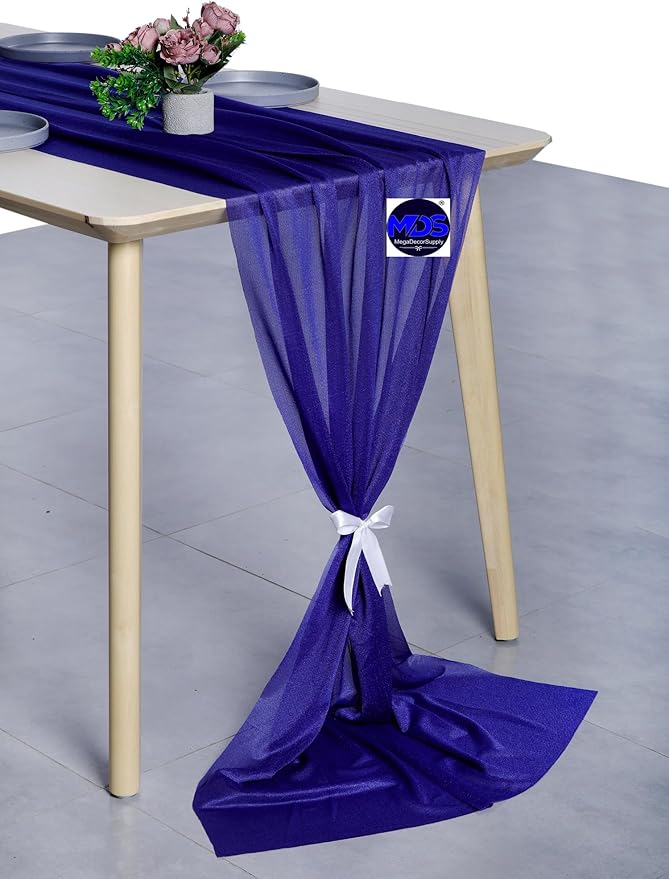 MDS Halloween Chiffon Table Runner - 15 Pack, 29 x 170 Inches, 14ft Each - Sheer Spooky Table Runners for Haunted House Parties, Trick-or-Treat Tables, Witchy Décor, Wedding & Events - Royal Blue