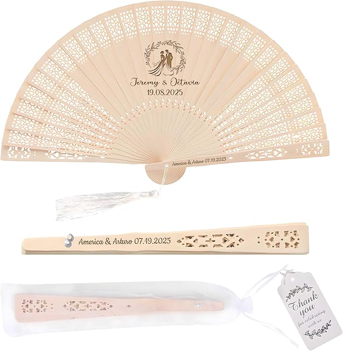 100 PCS Custom Fans Personalized Folding Fans for Line Dancing Wooden Hand Fan Wedding Favors Bulk Fans for Guests Party Event Use (Style03)