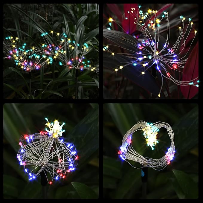 String Lights, 6 Pack Solar Outdoor Garden Stakes with 200 LEDs Multicolor