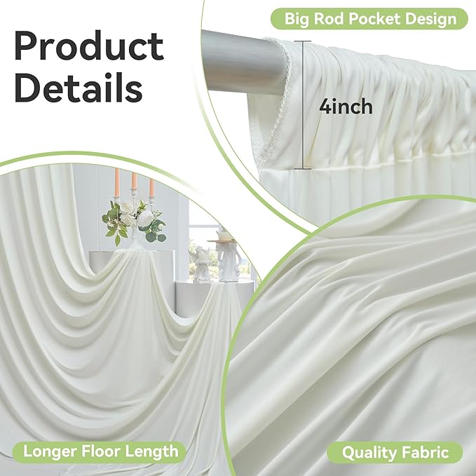 10ftx12ft Wrinkle Free Ivory Backdrop Curtain, 2 Panels 12FT Height Ivory Wedding Backdrop Drapes, Silky Polyester Back Drop Cloth for Birthday Photography Background Party Backdrop Draping