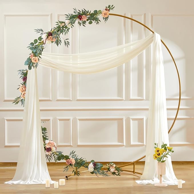 30" x 20Ft Wedding Arch Draping Fabric, 2 Panels Ivory Sheer Curtain Drapes Extra Wide & Long Backdrop Curtains for Wedding Arch Ceremony Birthday Party Decorations