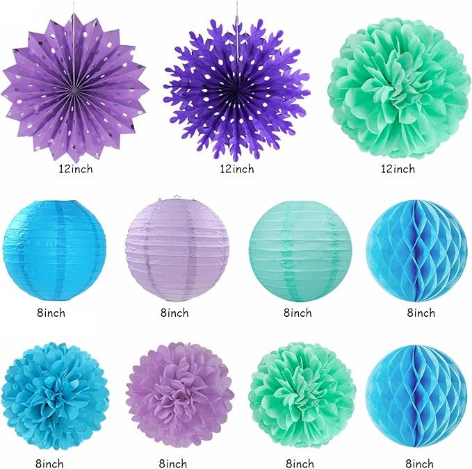 Banners Winter Wonderland Party Kit, Paper Decor in Blue, Purple and Teal