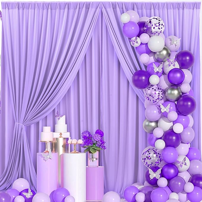 Lavender Backdrop Curtain Set of 8 Panels, Wrinkle-Free Polyester, 5x10 ft
