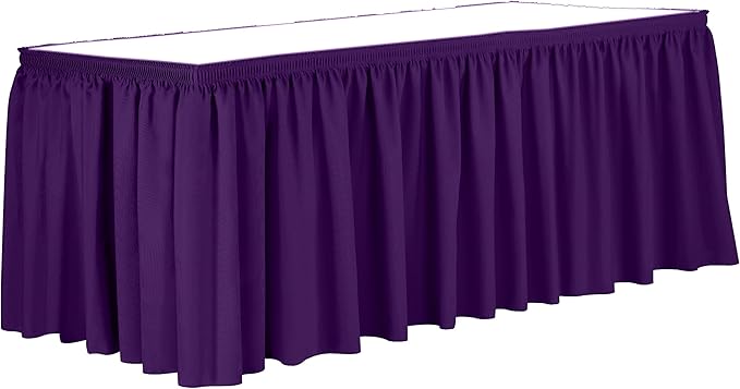 Ultimate Textile Pleat Polyester Fabric Table Skirt - Machine Washable Flame Resistant with Clips for Events, Weddings & Trade Shows, Cut & Sewn in Paterson, NJ - Plum, 17' Shirred Pleat