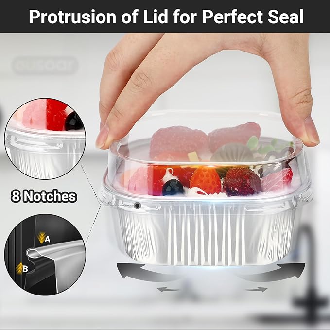 Baking Cups with Lids, 10 oz Silver Foil Ramekins, 100 Pack
