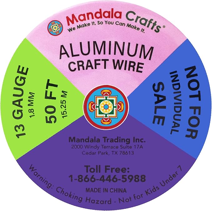 Mandala Crafts 13 Gauge Anodized Aluminum Craft Wire for Jewelry Making - 300 FT Colored Flexible Silver Copper Black Pink Ice Blue Red Wire - Bendable for Bonsai Armature Crafting Sculpting