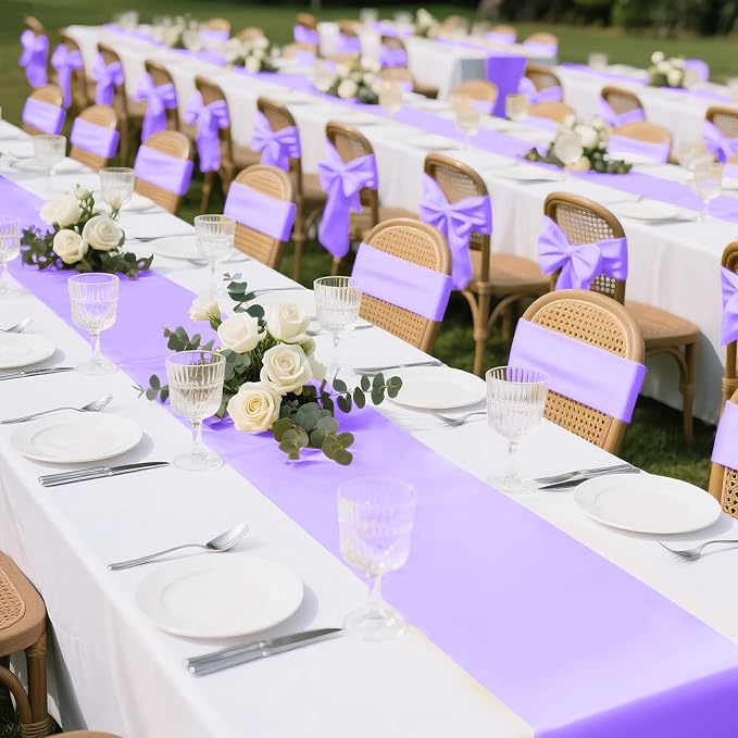 SHEJIZE 2 Pack Lavender Satin Table Runner 12x108 Inches Long, Bright Silky Smooth Satin Table Runner Table Decor for Wedding Banquet Christmas Prom Event Birthday Party