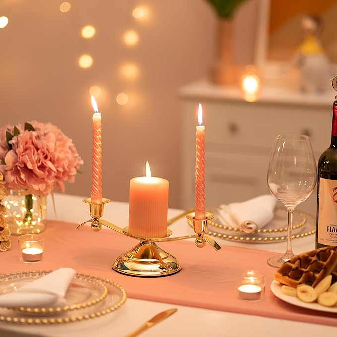 Candlestick Holder Set, 3-Arm Gold Metal Unity Candle Stand