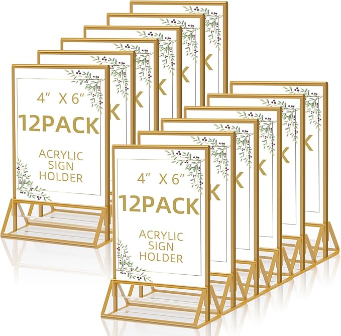 Acrylic Sign Holder 4 x 6 Double Sided Acrylic Frames Display Stand Clear Table Flyer Holder，Plastic Paper Holder for Home Office Shop