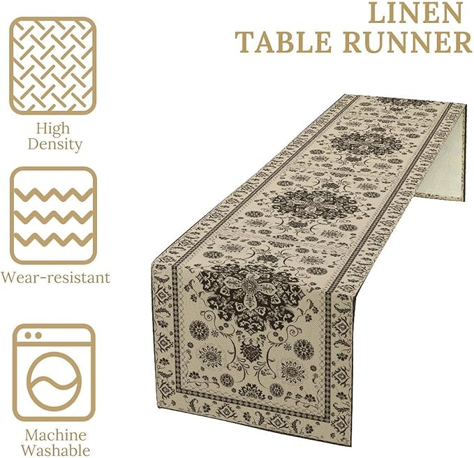 Boho Vintage Elegant Table Runner Farmhouse for Home Farmhouse Kitchen Table Dining Coffee Room Garden Party Wedding Decor 13x72in