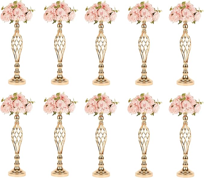 Candlestick Holders Set of 10 Gold Metal Wedding Table Centerpieces