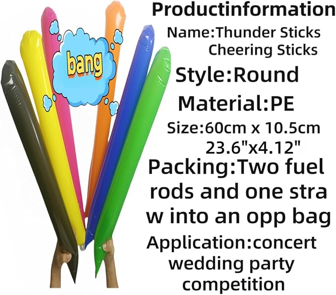 48pcs Round Head Boom Sticks Thunder Sticks Cheering Sticks Team Spirit Plastic Cheerleading Spirit Stick Clapper Inflatable Noise Maker Sports Supply (Red)