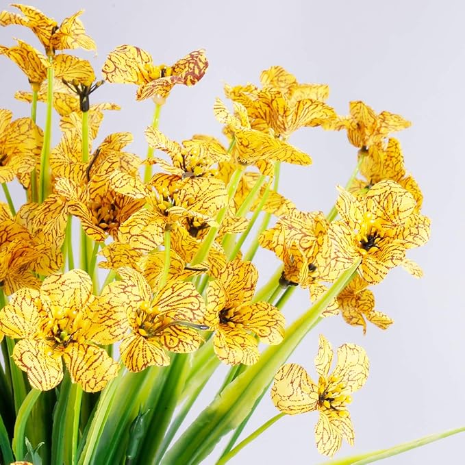 20 Bundles Artificial Flowers Outdoor UV Resistant Fake Flowers No Fade Faux Plastic Plants Garden Porch Window Box Decorating (Yellow)…
