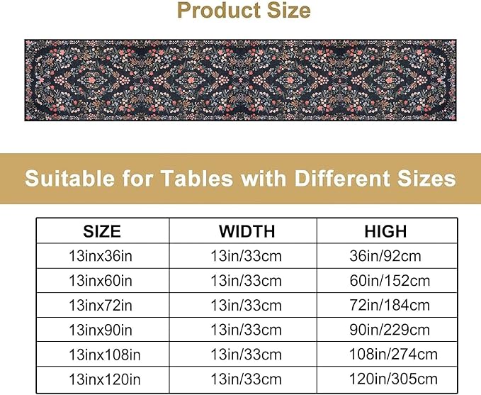 Morris Flower Table Runner, Vintage Blue Floral Rustic Country Style Floral Print Pattern for Home Kitchen Table Decor Dining Coffee Room Garden Party Decor 13x60in