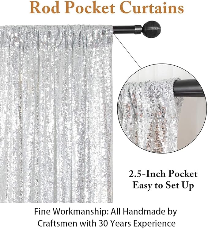 ShinyBeauty Sequin Curtains Silver 4FTx8FT Sequin Photo Backdrop Silver Sequin Backdrop Curtain Glitter Photography Backdrop Bridal Shower Backdrop for Wedding Party Decor