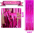 Fuchsia Foil Fringe Curtain Backdrop, 4 Pack, 3.28Ft X 8.2Ft Metallic