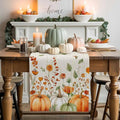 Fall Wildflowers Cotton Linen Table Runner for Dining Kitchen, Thanksgiving Pumpkin Outdoor Party Rustic Tablerunners Decoration, Botanical Floral Vintage Dresser Scarf Tablecloth Runners 13x36 Inches
