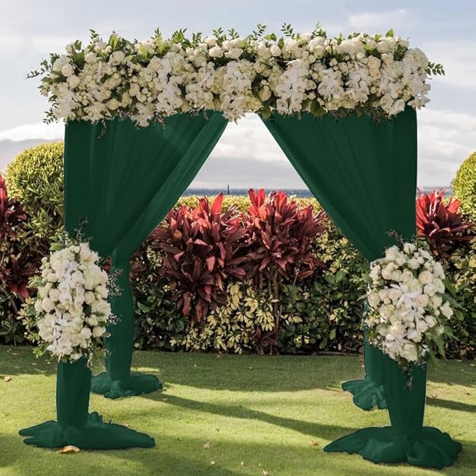 Wedding Arch Draping Fabric 4 Panels 30'' x 18FT Emerald Green Sheer Chiffon Arch Drapery for Photo Booth Bridal Shower Baby Shower Church Decor Newborn Photography Christening Outdoor Party