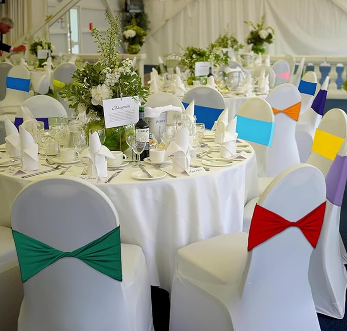 Dining Chair Slipcovers, 125 Pack Aqua Spandex Bow Sashes