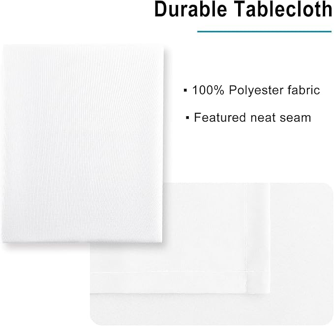 Hiasan White Tablecloth for Square Tables - Waterproof and Spillproof Washable Fabric Table Cloth for Dining Room Kitchen Party, 40 x 40 Inch