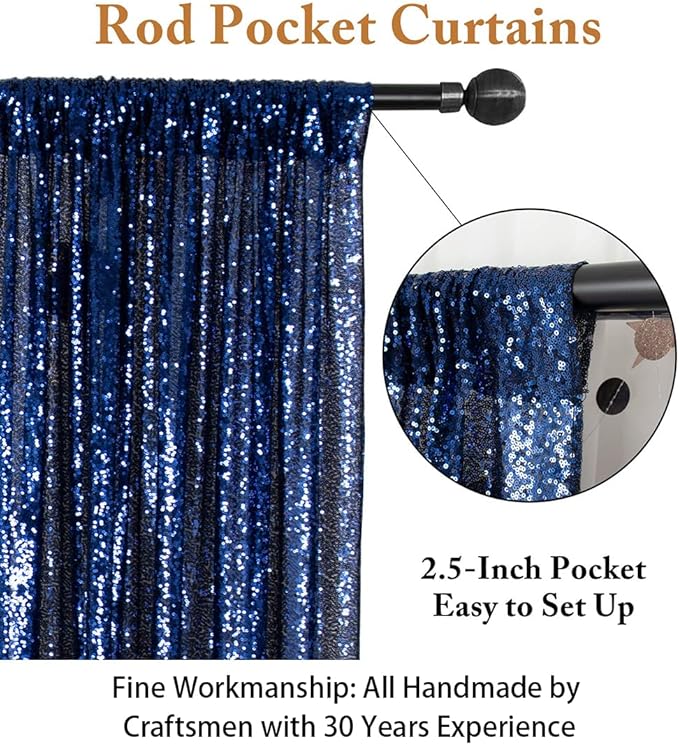 ShinyBeauty Sequin Backdrop 7FTx7FT Navy Blue Sequin Fabric Drapes Sparkle Backdrop for Photoshoot & Birthday Party