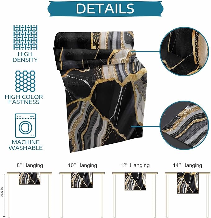 Geometric Black Marble Cotton Linen Table Runner for Dining Kitchen, Wedding Outdoor Party Tablerunners Decoration, Farm Marble Liquid Ripple Abstract Dresser Scarf Coffee Tablecloth Runners 13''x72''