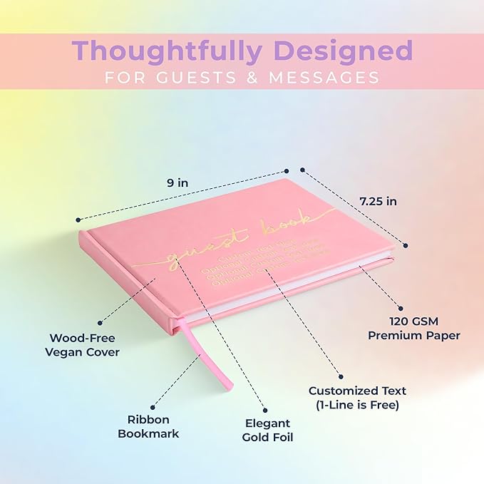Guestbook for Parties, Vegan Leather Hard Cover, 110 Lined Pages