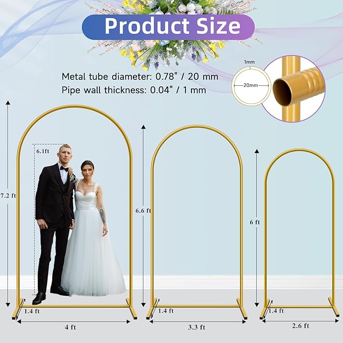 Background Support Equipment: Gold Metal Arch Stand Set of 3