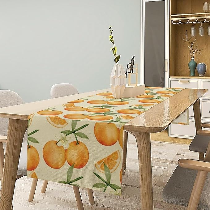 Spring Summer Orange Citrus Table Runner Watercolor Sweet Fruit Botanical Print Dinner Runner for Farmhouse Baby Shower Party Holiday Home Kitchen Dining Table Decor 13x70