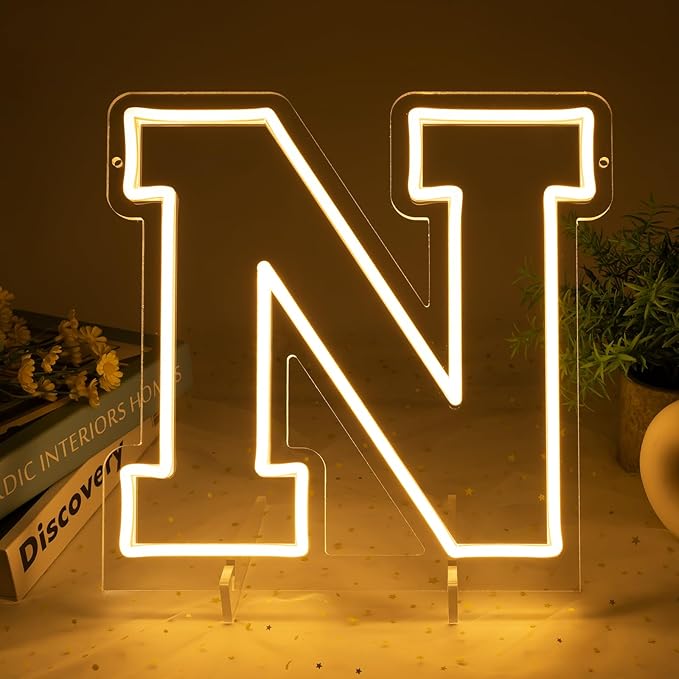 Light Up Letters N, Led Marquee Letter Lights Neon Sign, 13.2" Height Decorative Lighted Alphabet Number, Battery/USB Powered Led Letters Lights for Wedding, Birthday, Party, Christmas or Home Decor