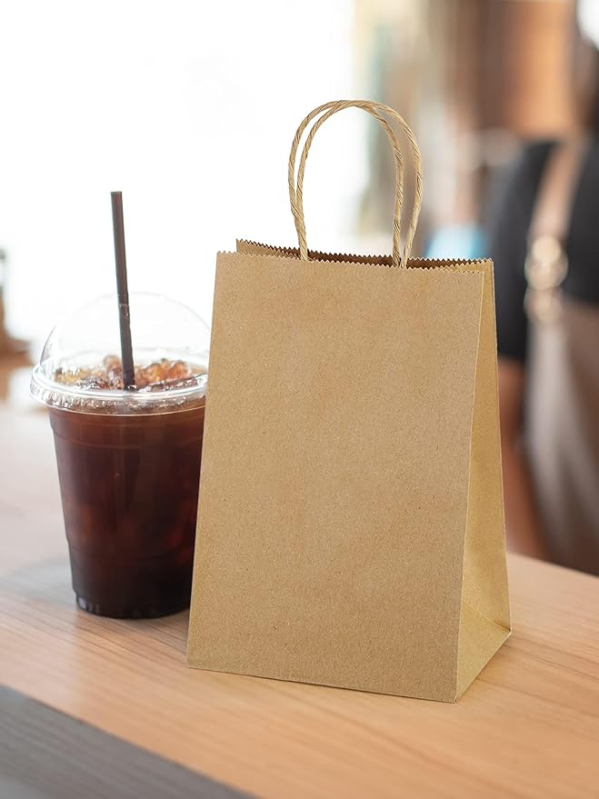 Gift Bags, Brown Kraft Paper, 5.25 x 3.75 x 8 Inch, Pack of 500