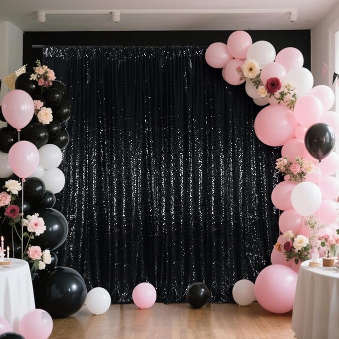 SquarePie Sequin Backdrop Curtain Less See Through Thick Background for Halloween Party 4FT x 8FT Black