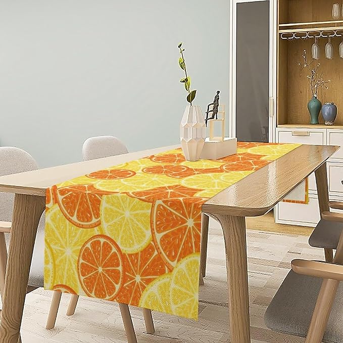 Orange Lemon Table Runner Spring Summer Orange Lemon Slices Botanical Fruit Dinner Runner for Farmhouse Baby Shower Party Holiday Home Kitchen Dining Table Decor 13x90