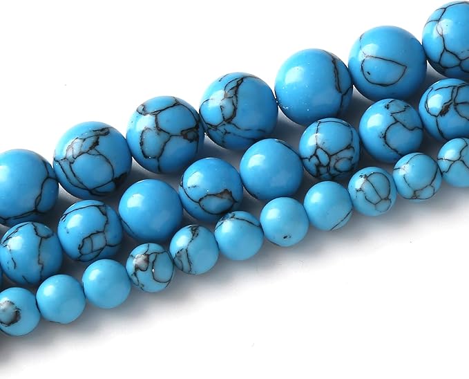 River Stone Blue Turquoise Stone Beads for Jewelry Making DIY Craft Gemstone Beads Kit (8mm, 45pcs) Cosmic Crystal Pebbles for Bracelets, Necklaces, Home Decor