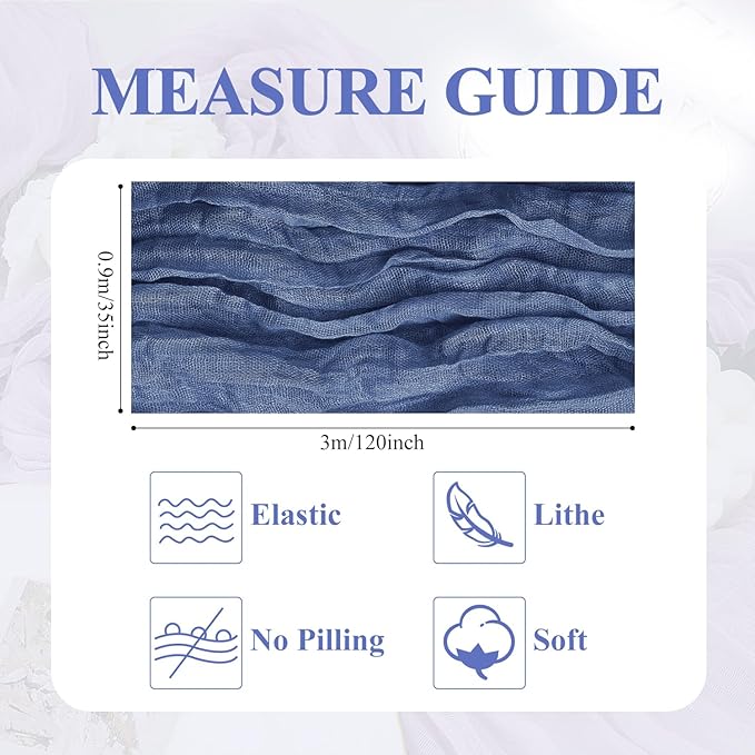 Asee'm 12pcs Cheesecloth Table Runner 120 Inches Long Blue Boho Gauze Cheese Cloth Runner 10FT Rustic Sheer Table Runners for Christmas Wedding Party Baby Shower Spring Easter Decoration