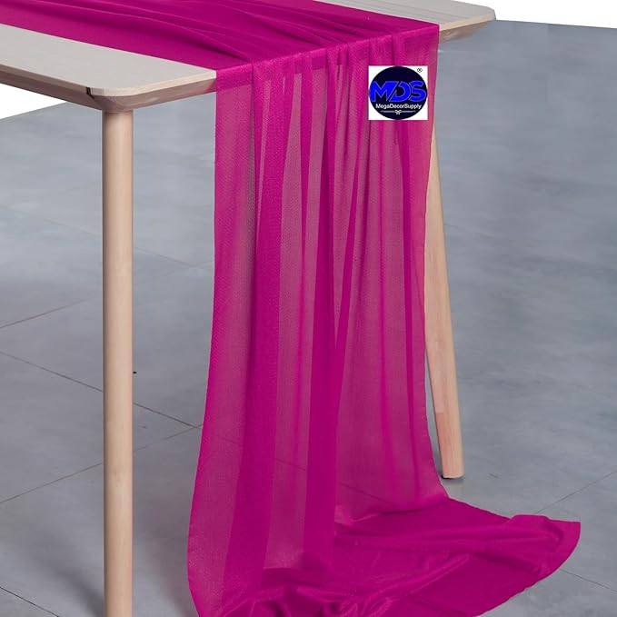 MDS Halloween Chiffon Table Runner - 25 Pack, 29 x 170 Inches, 14ft Each - Sheer Spooky Table Runners for Haunted House Parties, Trick-or-Treat Tables, Witchy Décor, Wedding & Events - Magenta