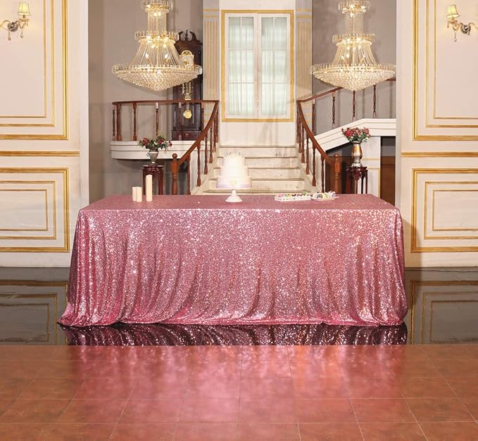 SquarePie Sequin Tablecloth 90 x 132 Inch Fuchsia Pink Sparkly Table Linen for Wedding Party