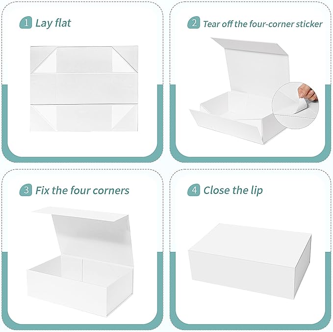 Rinrda 5 Pack Large White Gift Box,13.75"x9"x4.5", Gift Boxes with Magnetic Lids for Presents Closure Gift Packing for Birthday,Christmas, Halloween,Wedding,Bridal Gifts,Mother's Day Gift Packging