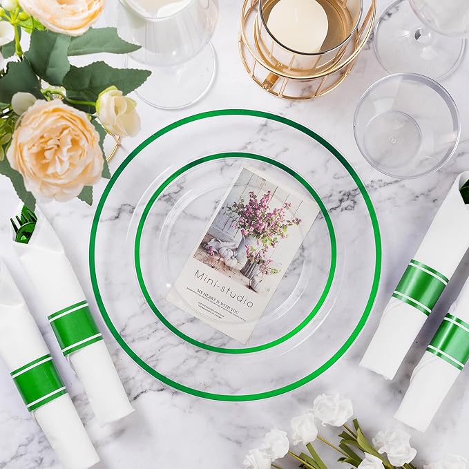 Plates for 50 Guests: Green Plastic Party Set with Cups and Cutlery