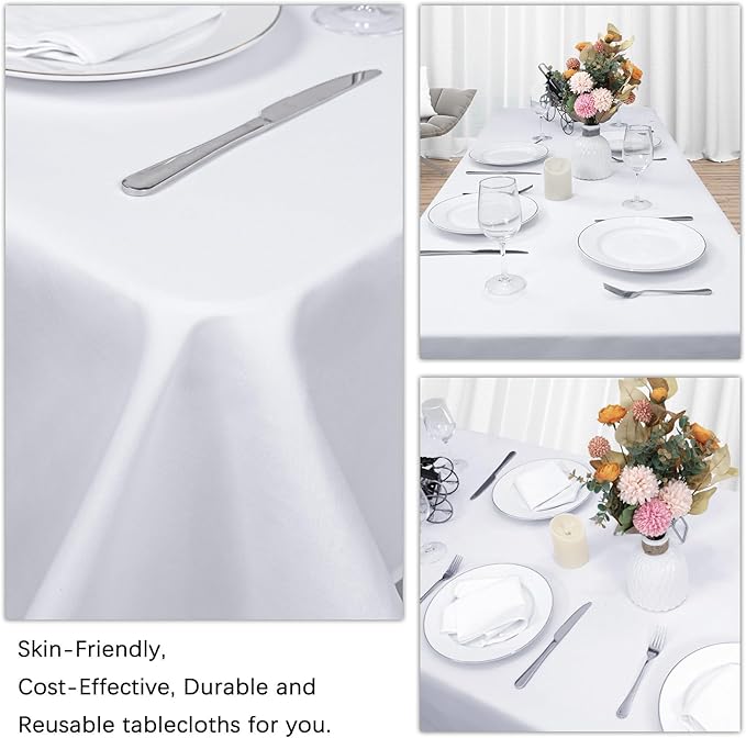 8 Pack White Table Cloth 90 x 132 Inch Rectangular Tablecloths for 6 Foot Rectangle Tables, Wrinkle Resistant White Tablecloth Washable Polyester Fabric Table Covers for Party Wedding Banquet