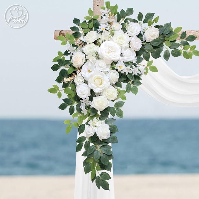 Artificial Flowers Wedding Arch Decor, Ivory White Foam and Silk Blooms
