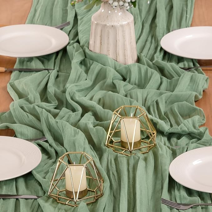 MLMW 3 Pack Sage Green Table Runner Cheesecloth Boho Gauze Rustic Cheese Cloth Table Runner 160 inch Sheer 13.3ft for Wedding Party Baby Bridal Shower Birthday