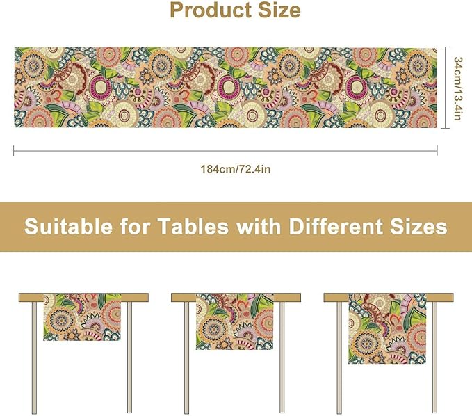 Boho Floral Table Runner,Retro Bohemian Flower Table Runner for Kitchen Dining Table Home Party Decoration 13x36 Inch