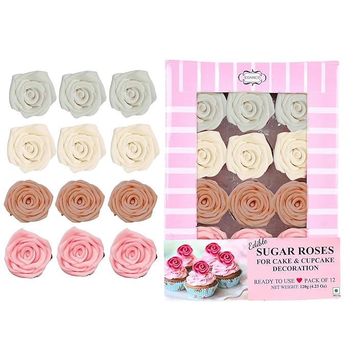 Edible Cake Toppers – 12 Sugar Roses, 1.5 Inch, Multiple Colors