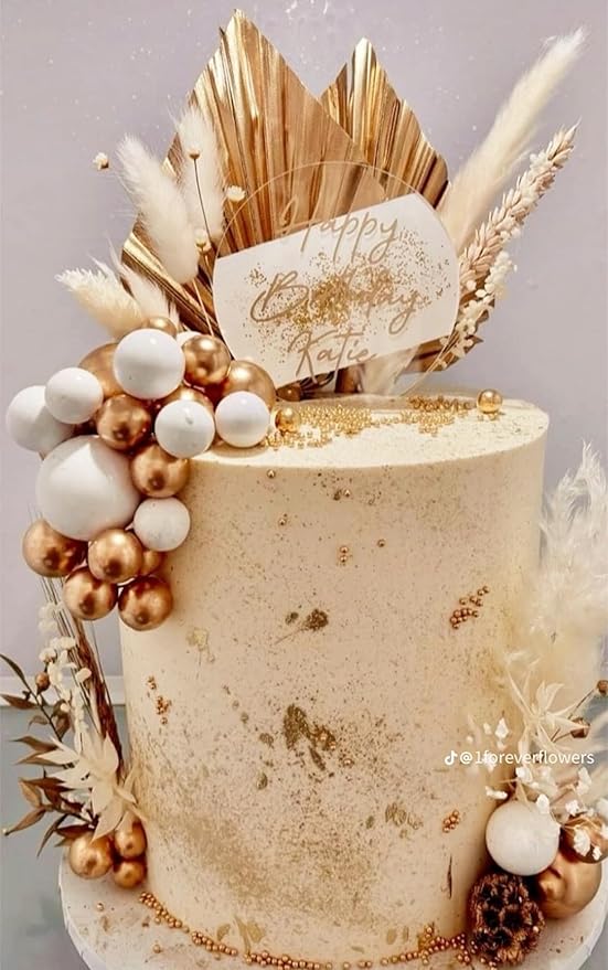 JeVenis Champagne Cake Decoration Gold Balls Cake Decoration Gold Palm Leaves Cake Topper Bohemian Wedding Birthday Birthday Anniversary
