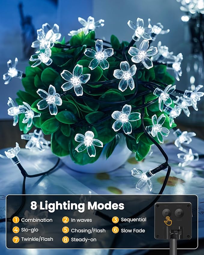 String Lights 52FT 120 LED Solar Pure White Floral Outdoor