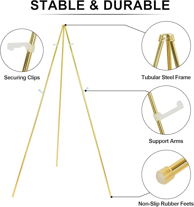 Easel Sign Stand, 63-Inch Gold Metal Adjustable Display Easel